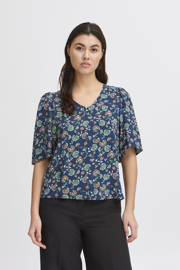 Vera Short Sleeve Top Medieval Blue Flower