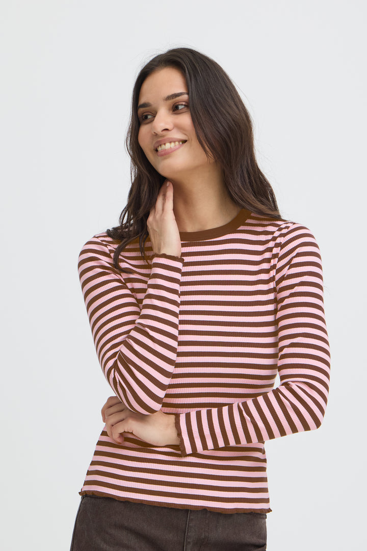 Sinne Rib Top Brown/Pink Stripe