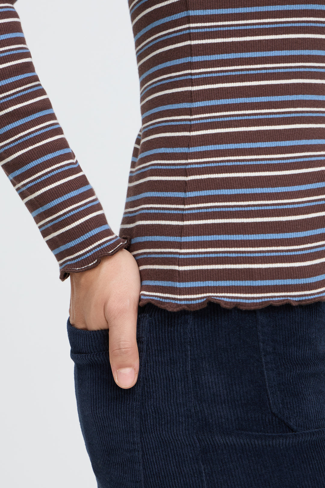 Tone Long Sleeved Top Brown and Blue Stripe