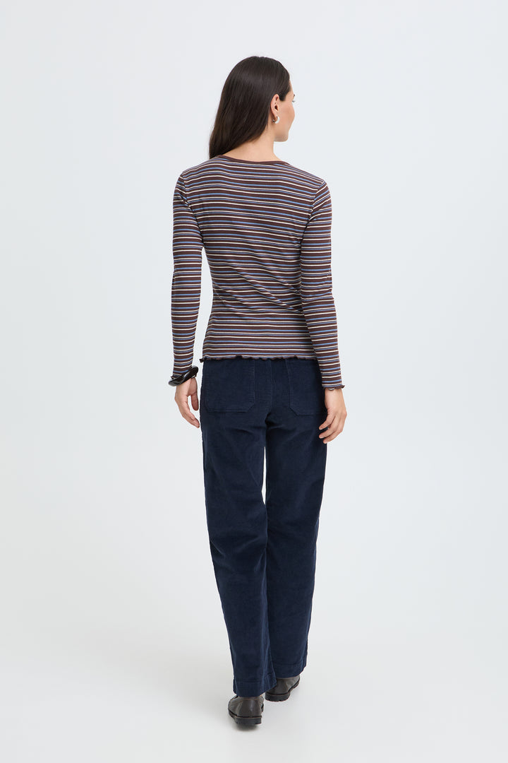 Tone Long Sleeved Top Brown and Blue Stripe