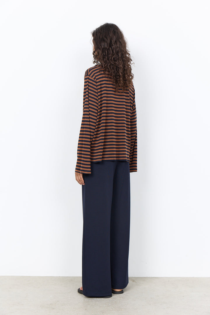 Helle Long Sleeved Top Navy & Brown Stripes