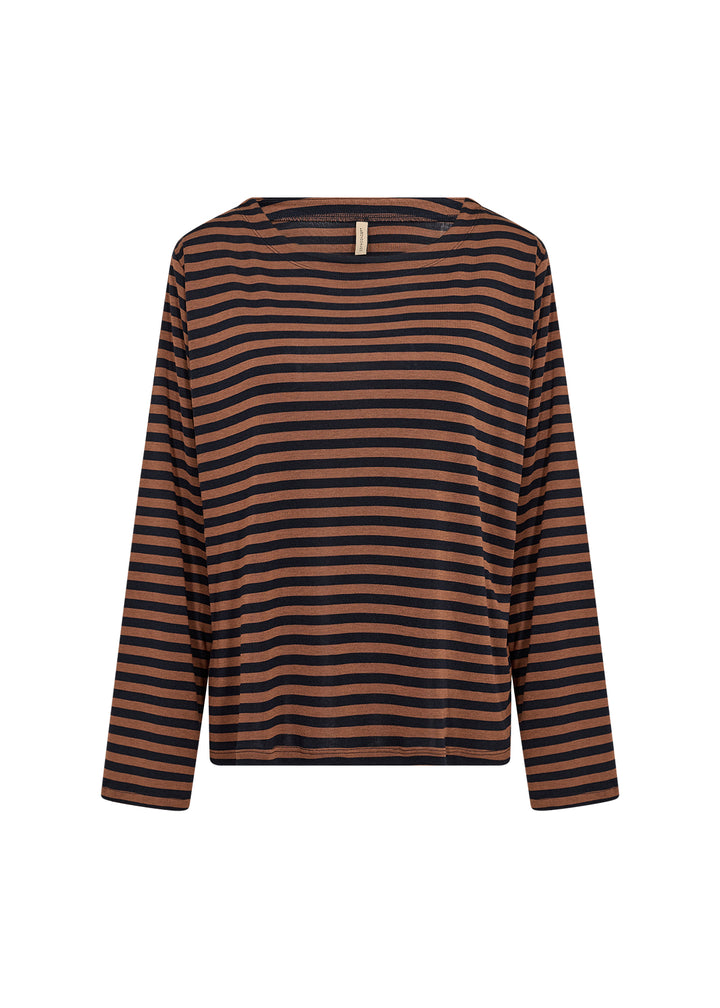 Helle Long Sleeved Top Navy & Brown Stripes