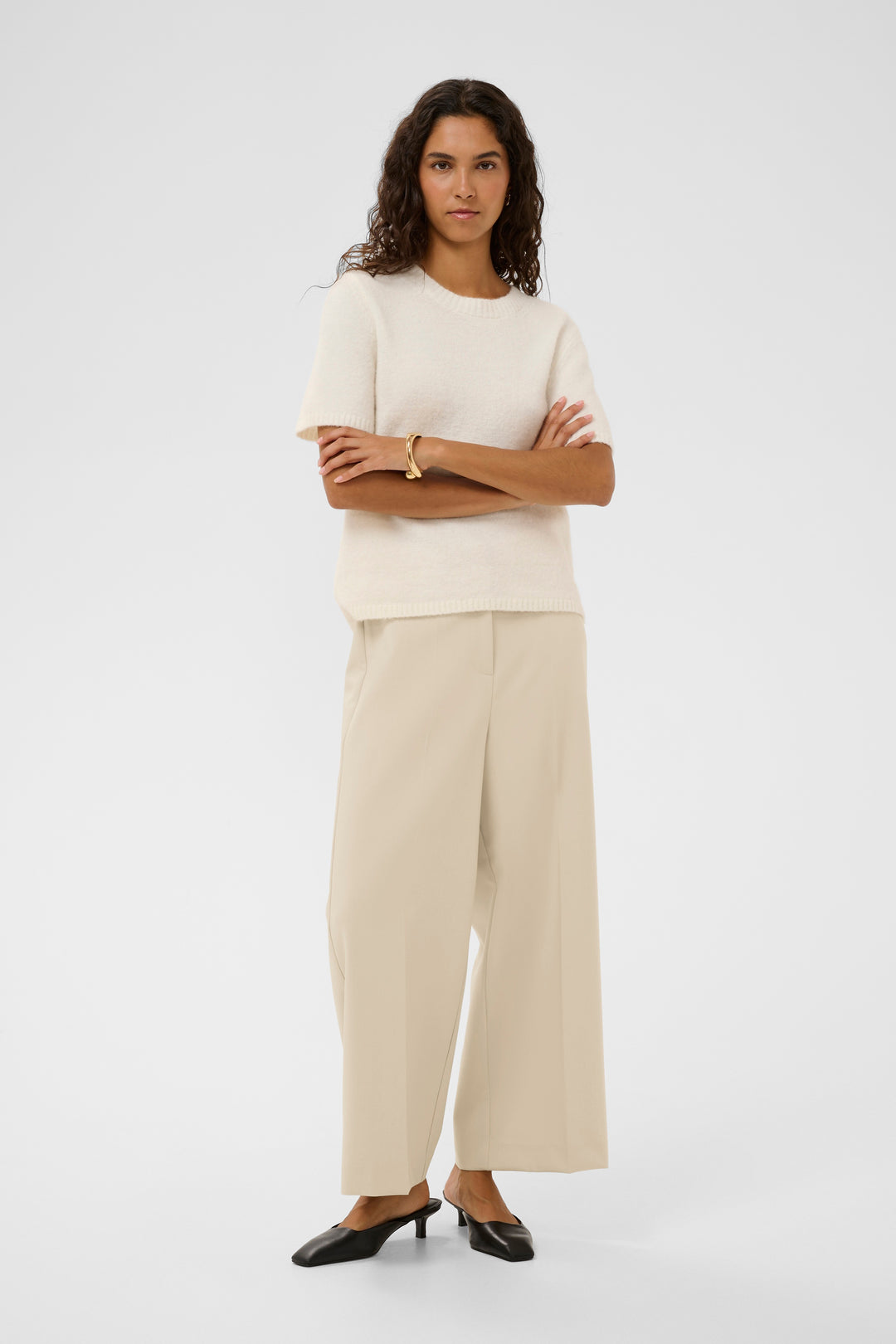 Corinne Wide Cropped Trousers Oatmeal
