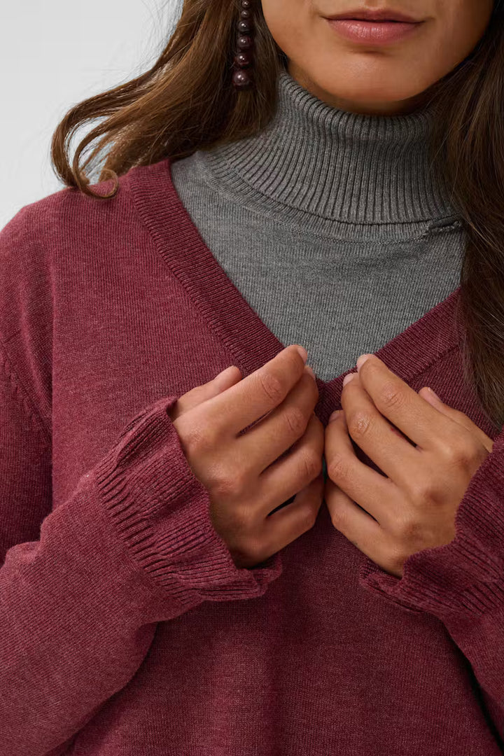 Clare Frill V-Neck Jumper Burgandy