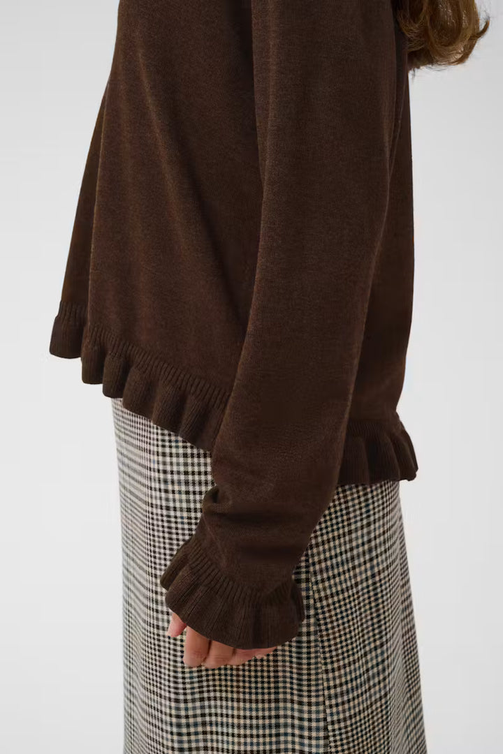 Clare Frill V-Neck Jumper Brown