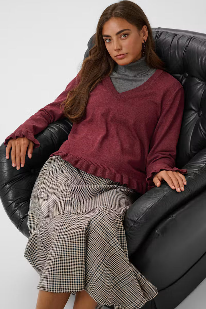 Clare Frill V-Neck Jumper Burgandy