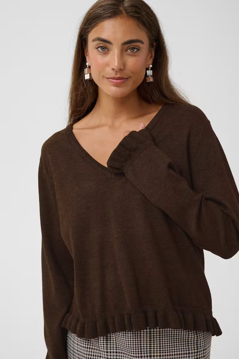 Clare Frill V-Neck Jumper Brown