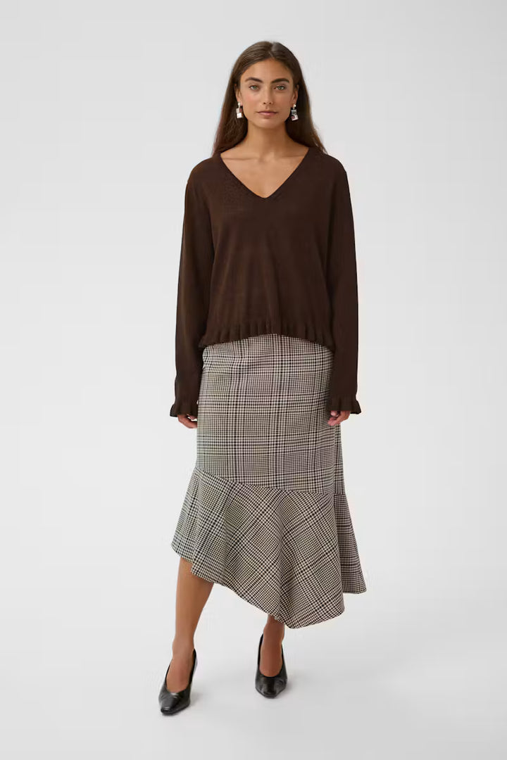 Clare Frill V-Neck Jumper Brown