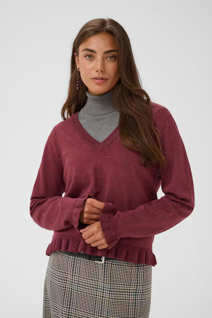 Clare Frill V-Neck Jumper Burgandy