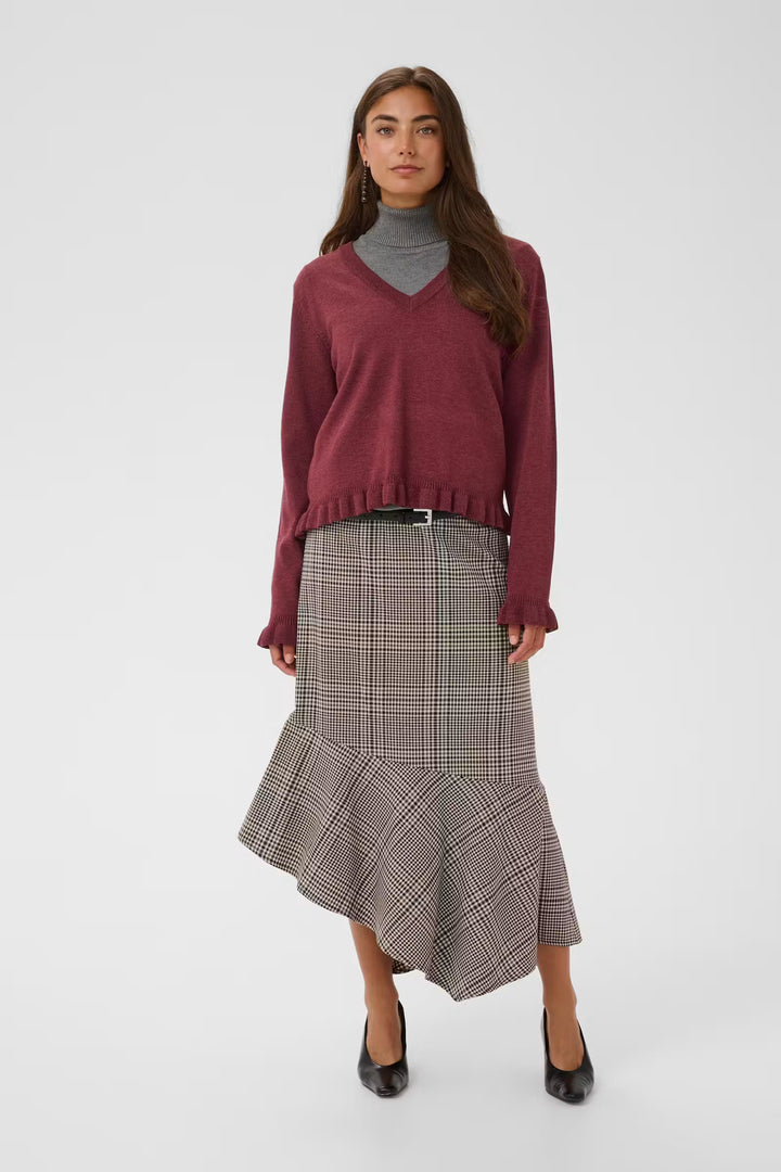 Clare Frill V-Neck Jumper Burgandy