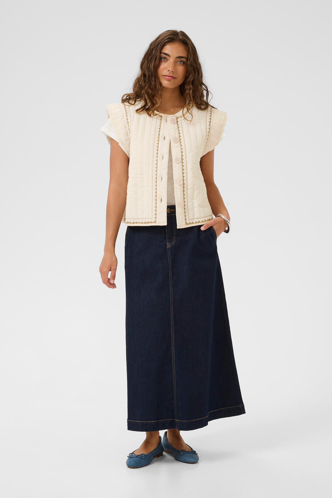 Berglind Embroidery Waistcoat Cream