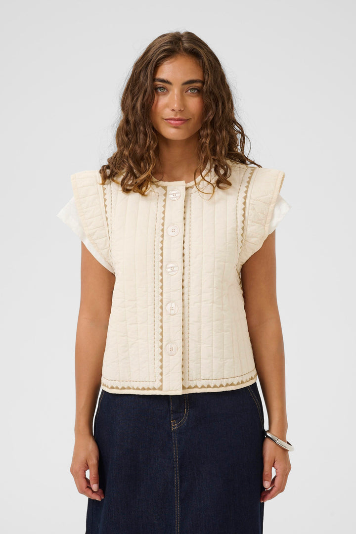 Berglind Embroidery Waistcoat Cream