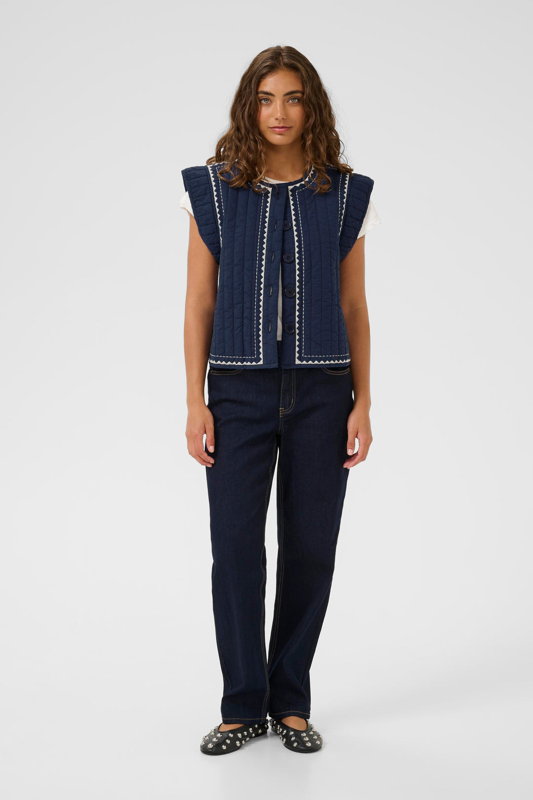 Berglind Embroidery Waistcoat Blue