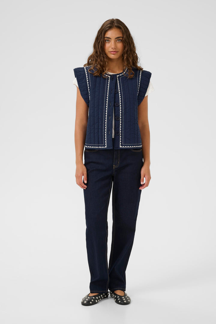 Berglind Embroidery Waistcoat Blue