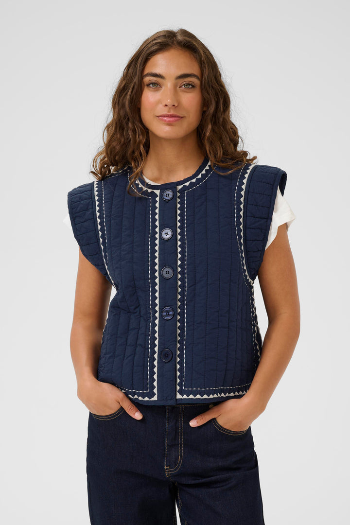 Berglind Embroidery Waistcoat Blue