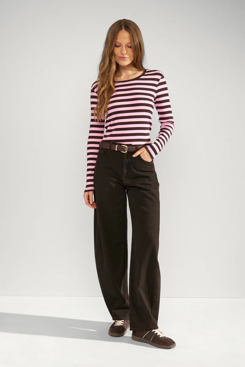 Mixie Long Sleeve Top Brown & Pink