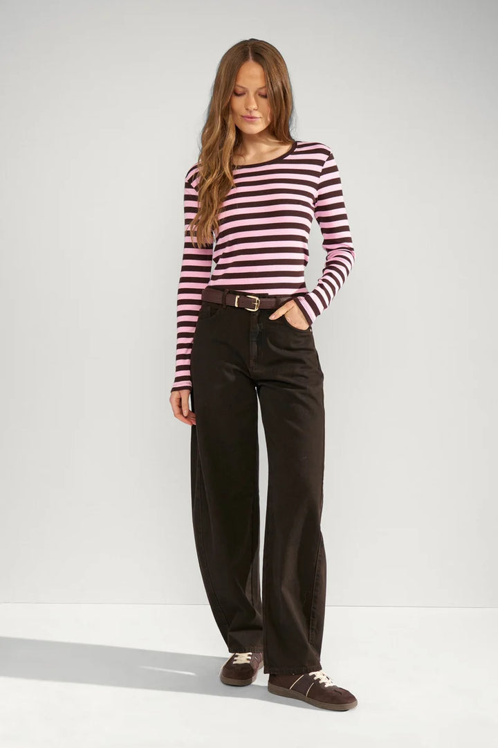 Mixie Long Sleeve Top Brown & Pink