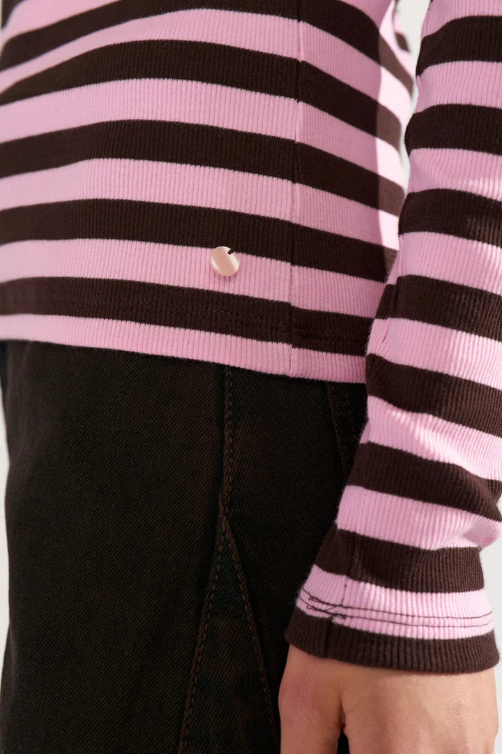 Mixie Long Sleeve Top Brown & Pink