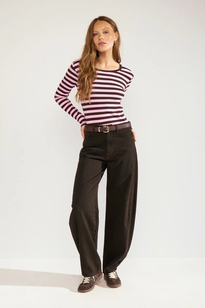 Mixie Long Sleeve Top Brown & Pink