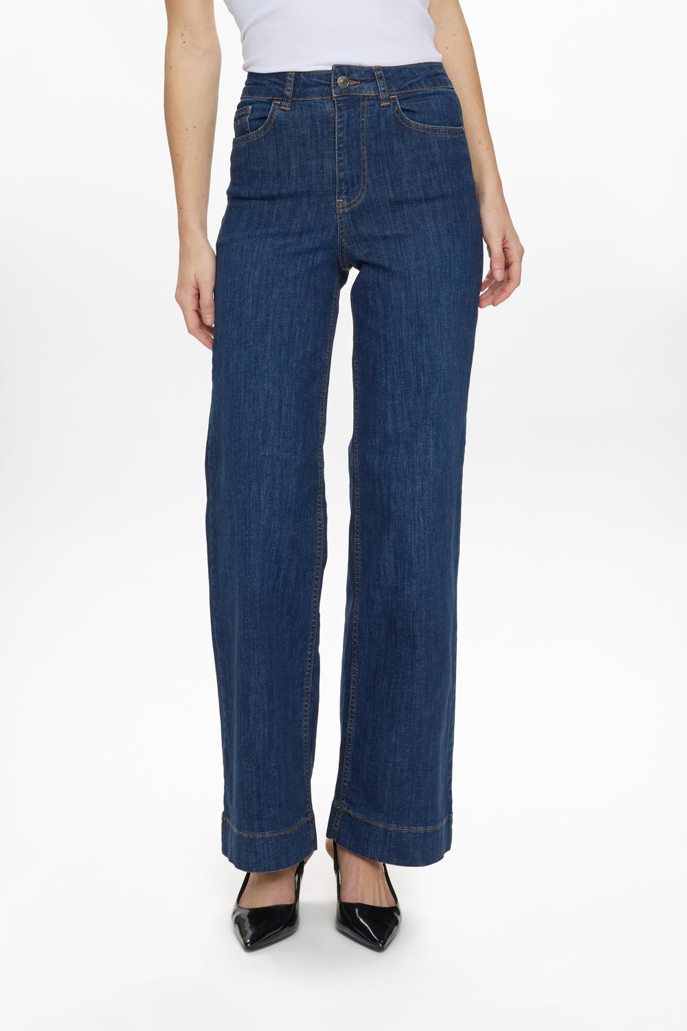 Paris High Rise Wide Leg Jeans Dark Blue Denim