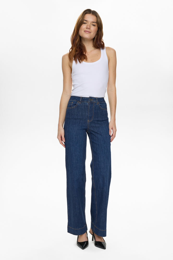Paris High Rise Wide Leg Jeans Dark Blue Denim