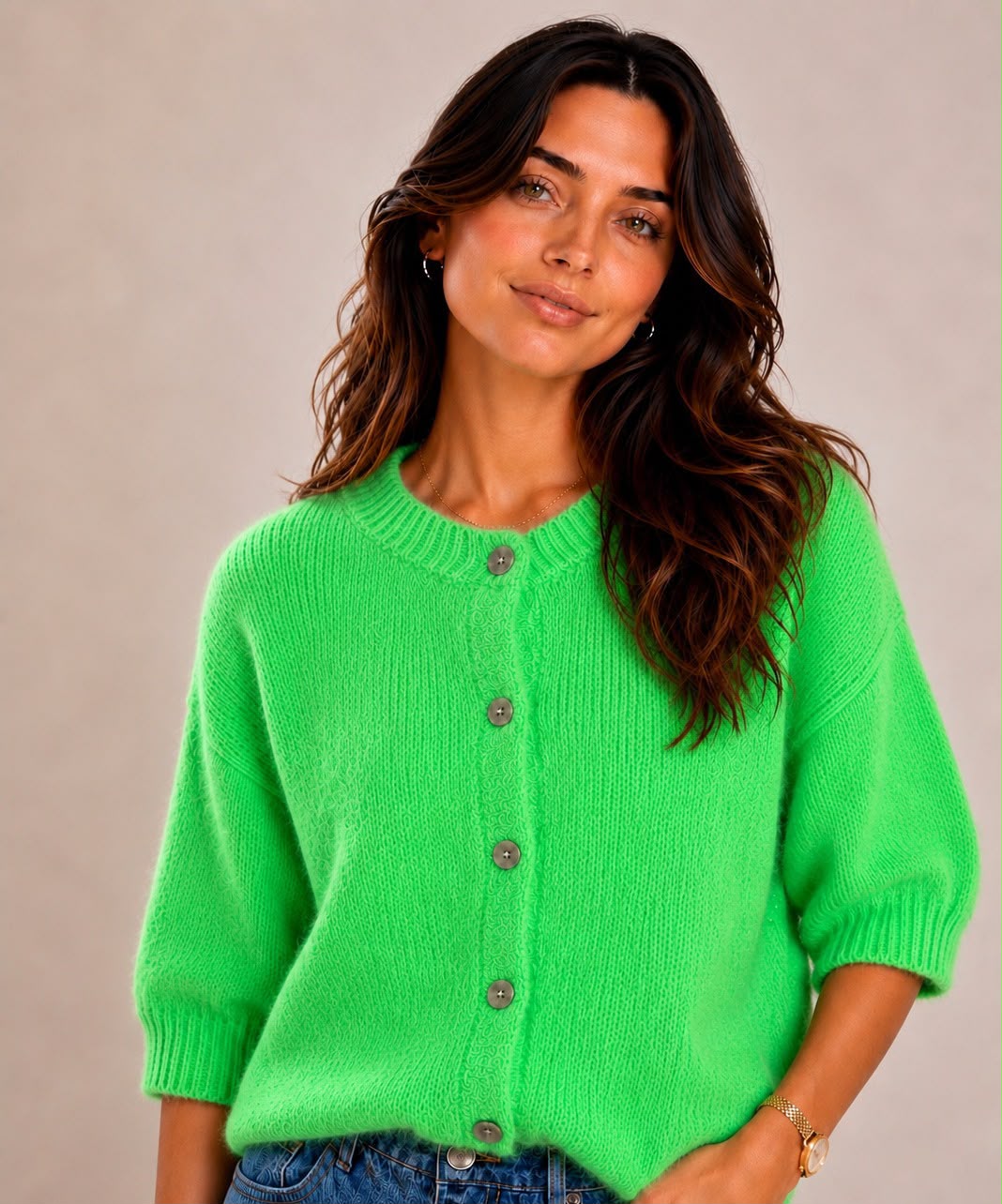 Flamingo Short Sleeved Cardigan Kelly Green