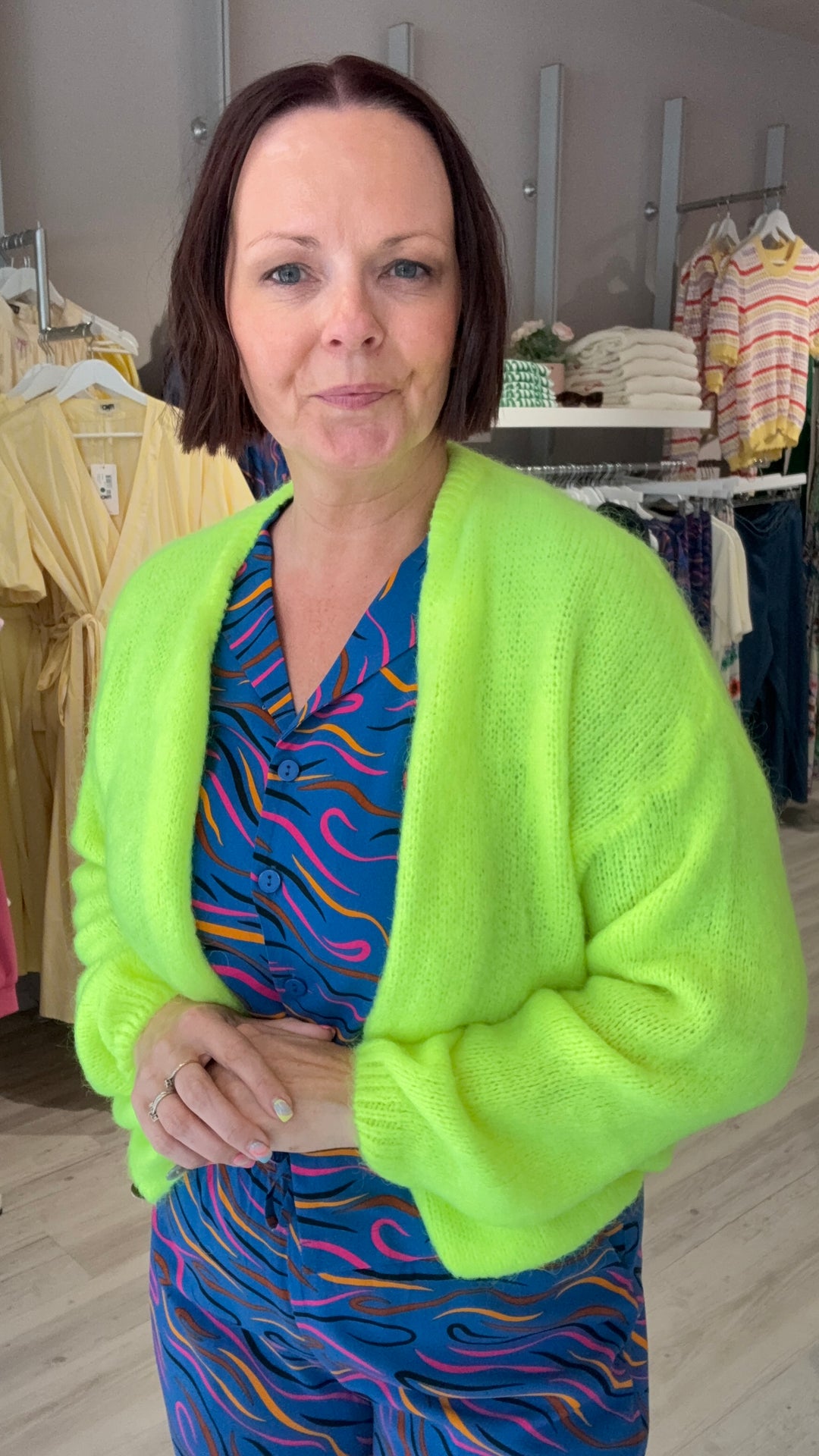 Flamingo Cardigan Neon Yellow