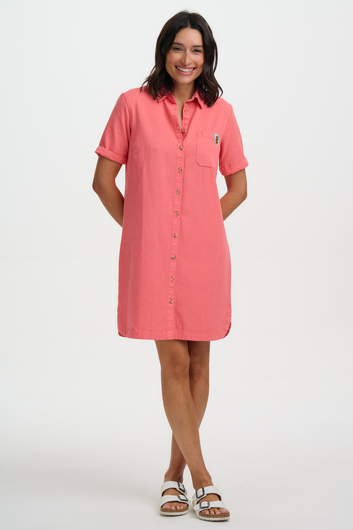 Zoe Mini Shirt Dress Coral