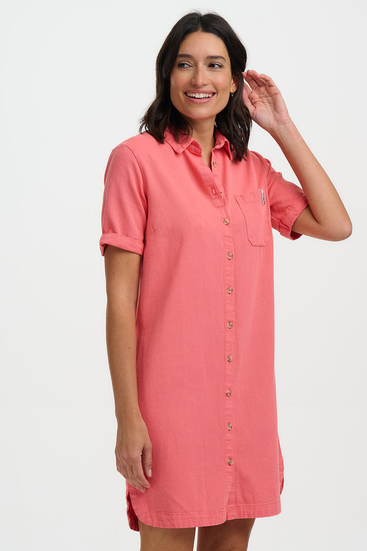 Zoe Mini Shirt Dress Coral
