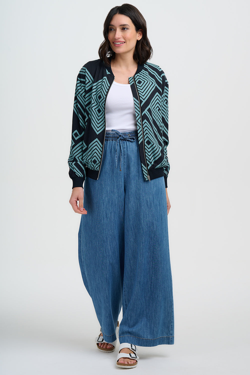 Bobbi Bomber Jacket Black & Green Geometric