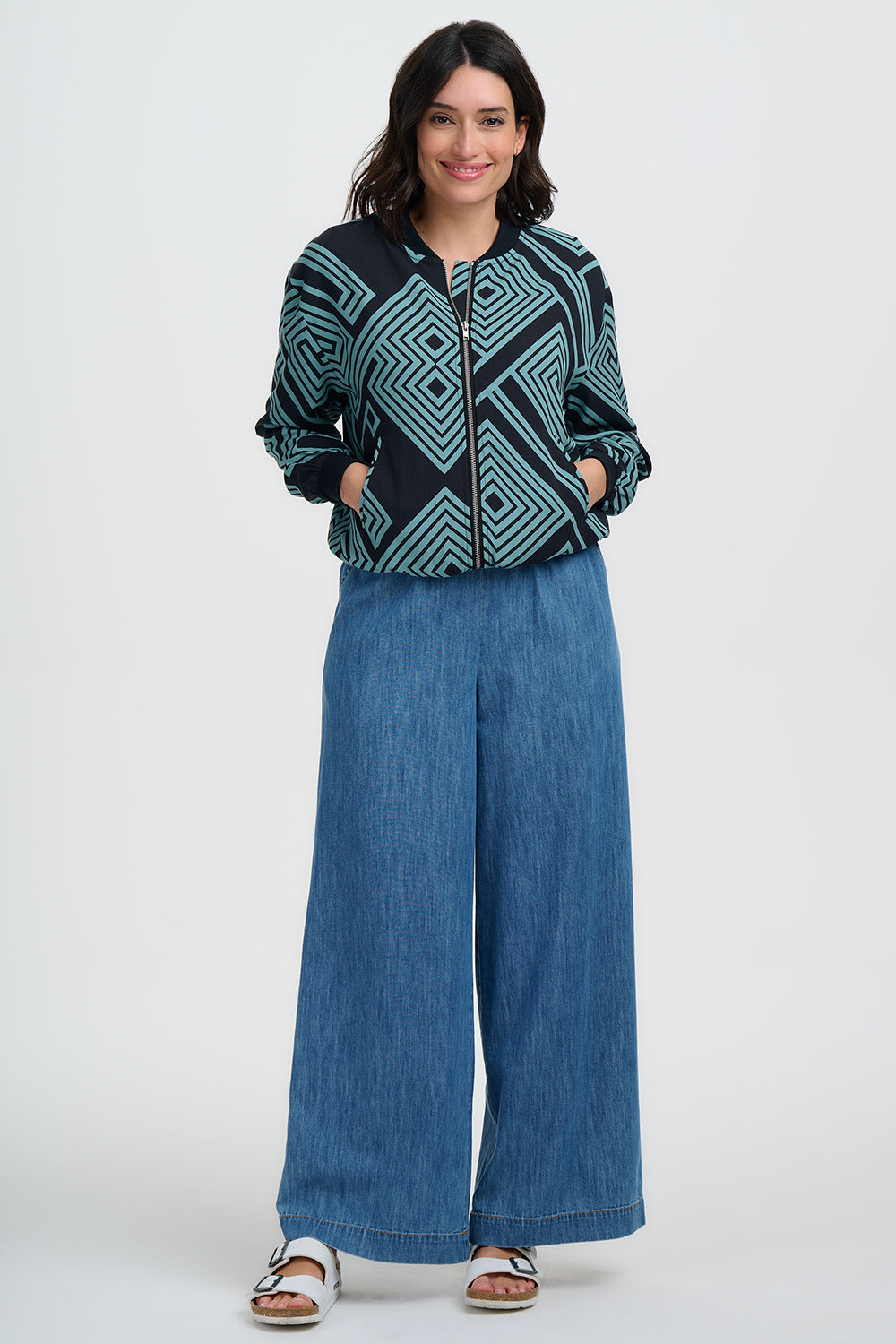 Bobbi Bomber Jacket Black & Green Geometric