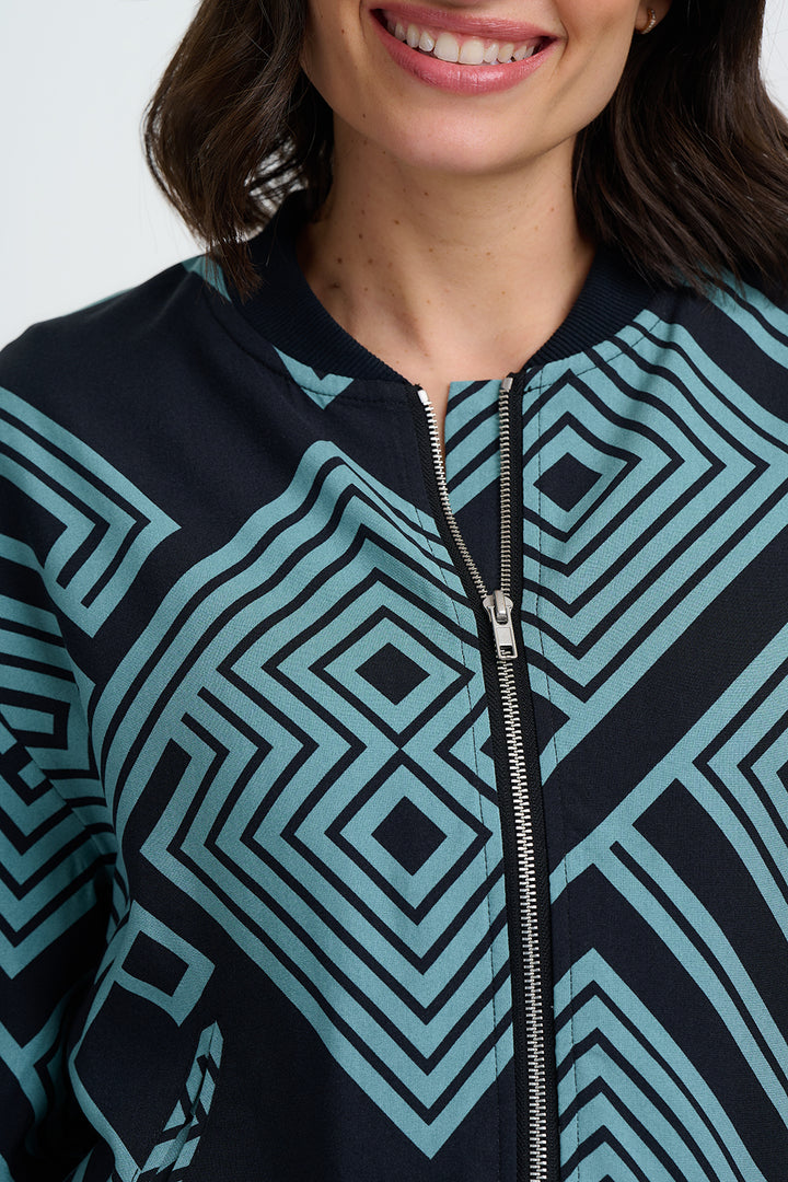 Bobbi Bomber Jacket Black & Green Geometric