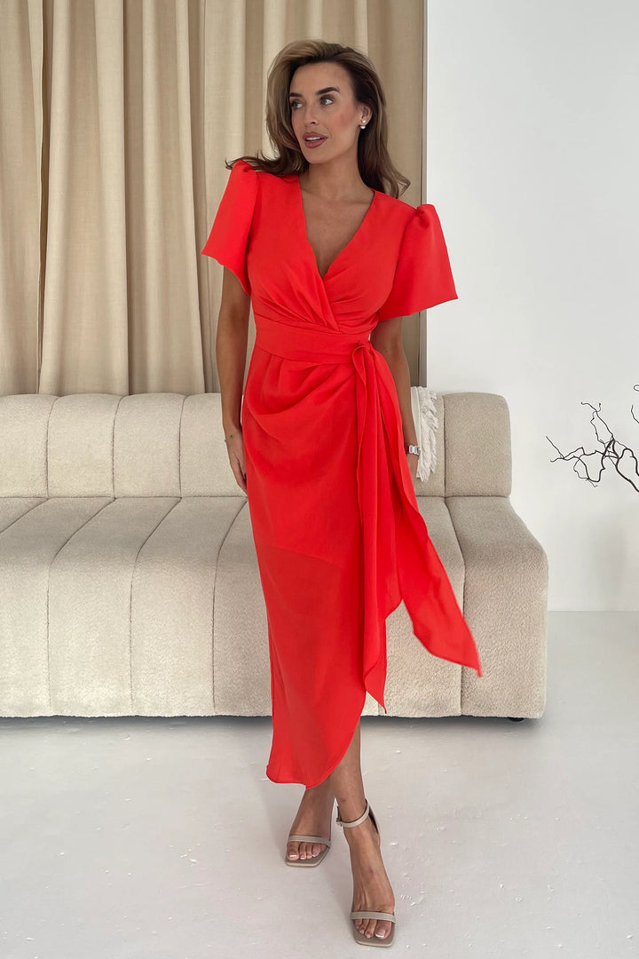 Drew Puff Sleeve Wrap Midi Dress