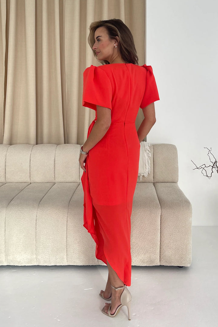 Drew Puff Sleeve Wrap Midi Dress
