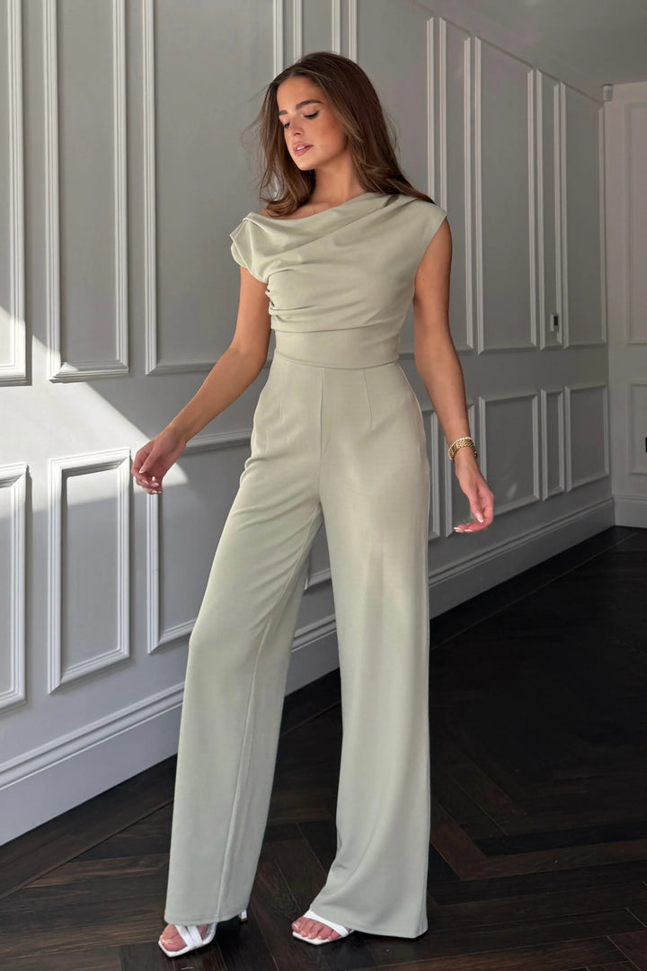 Donna Asymmetric Neckline Jumpsuit Sage