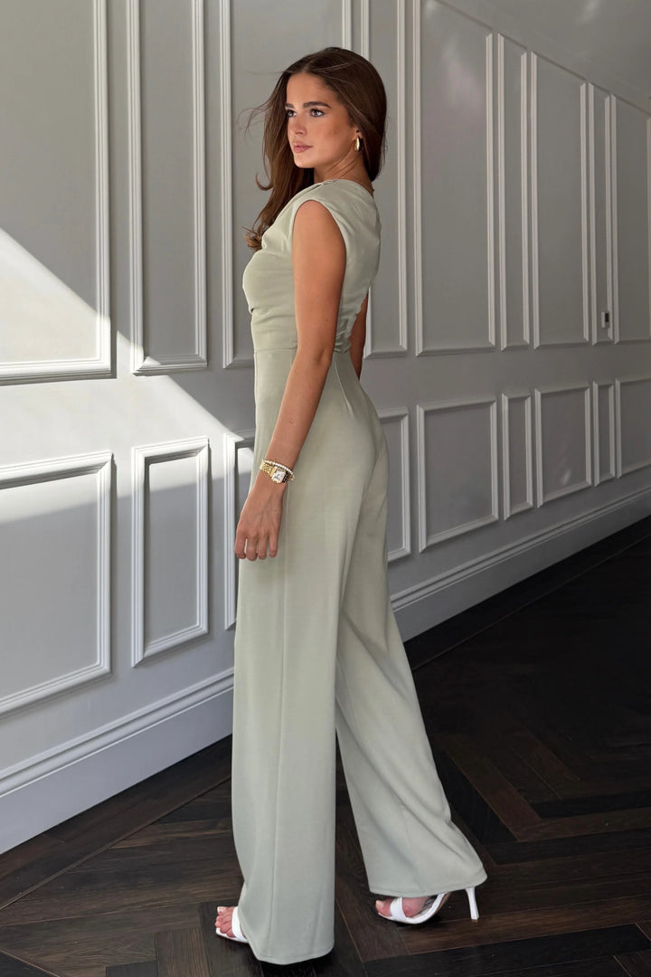 Donna Asymmetric Neckline Jumpsuit Sage