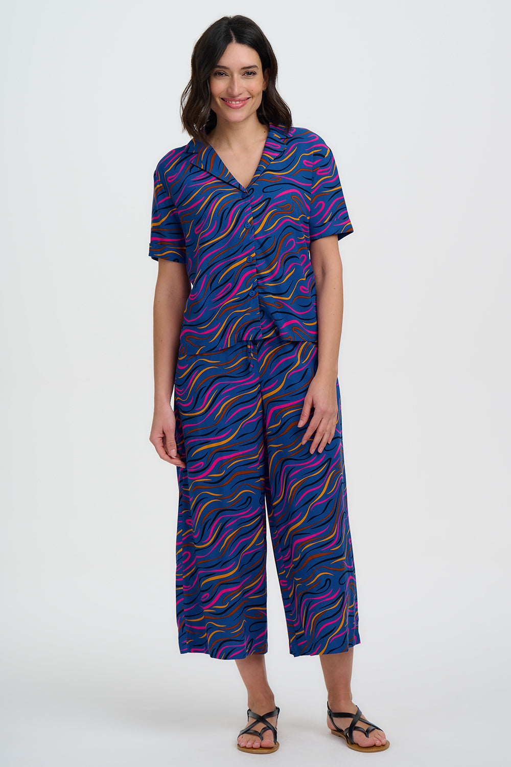 Ameera Cropped Wide Leg Trousers Bright Navy
