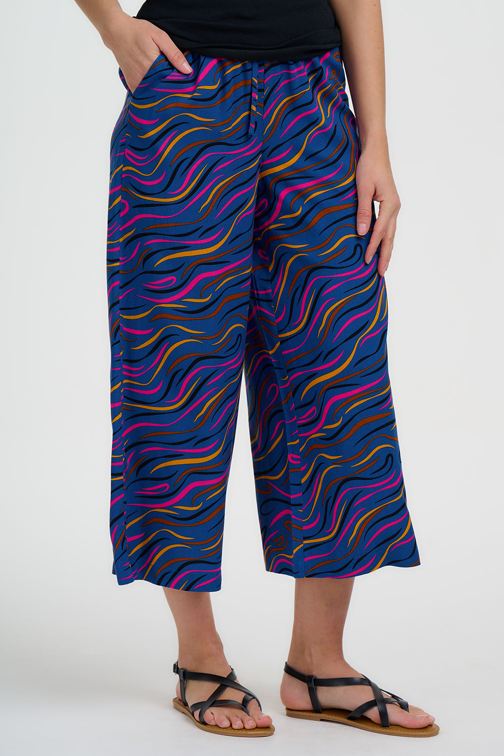 Ameera Cropped Wide Leg Trousers Bright Navy