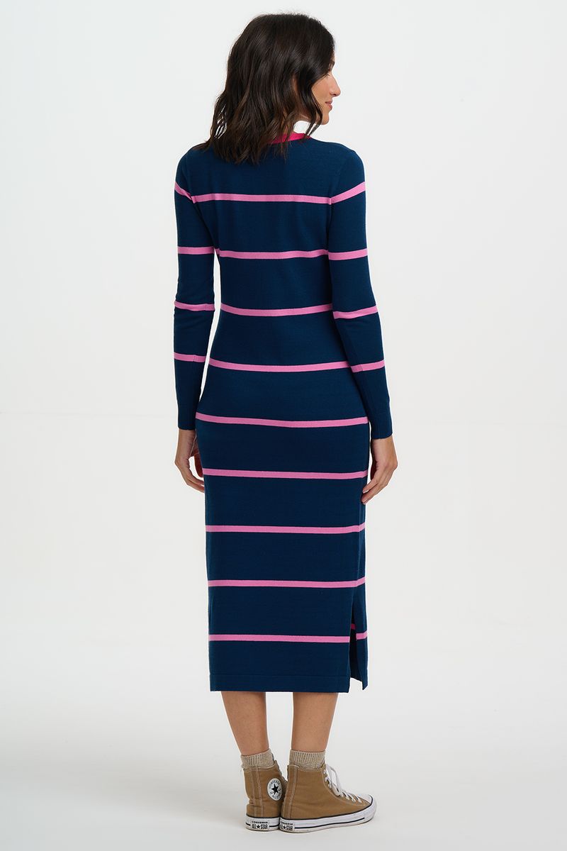 Liselle Knit Midi Dress Teal and Pink Stripe
