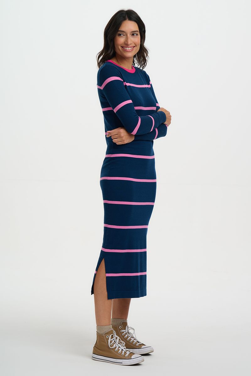 Liselle Knit Midi Dress Teal and Pink Stripe