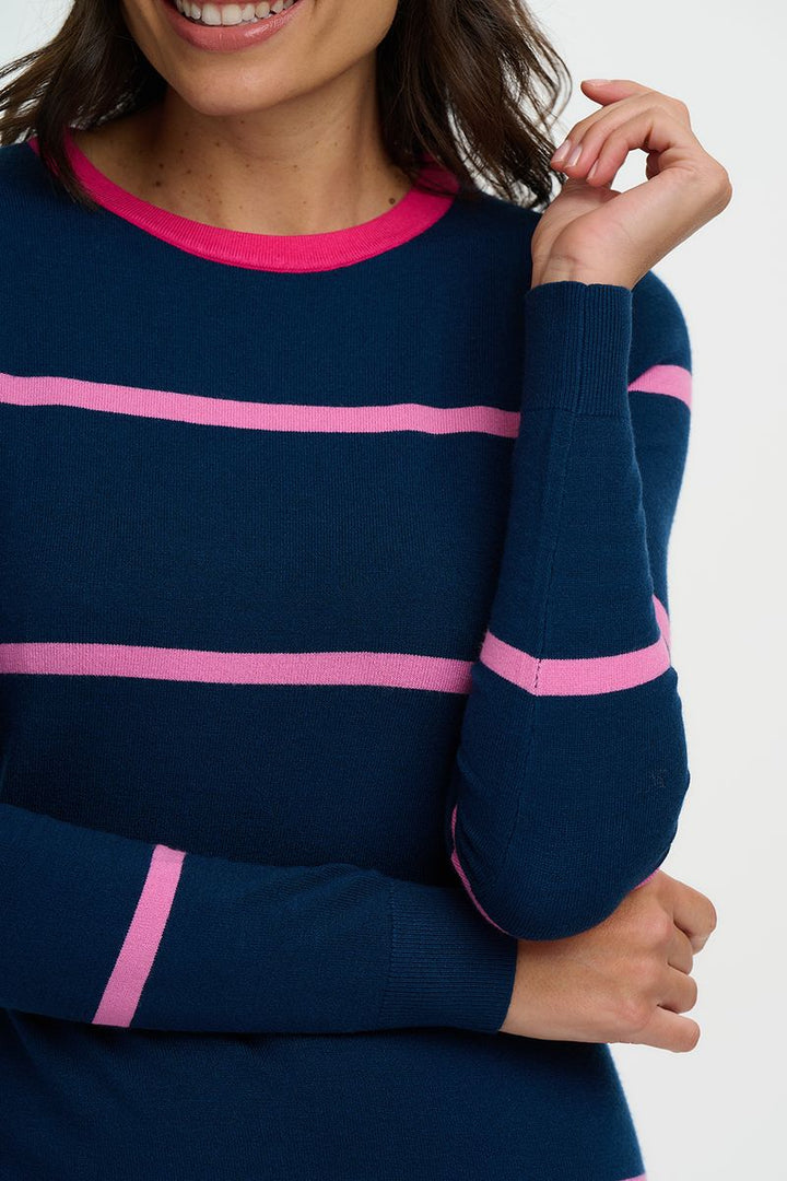 Liselle Knit Midi Dress Teal and Pink Stripe